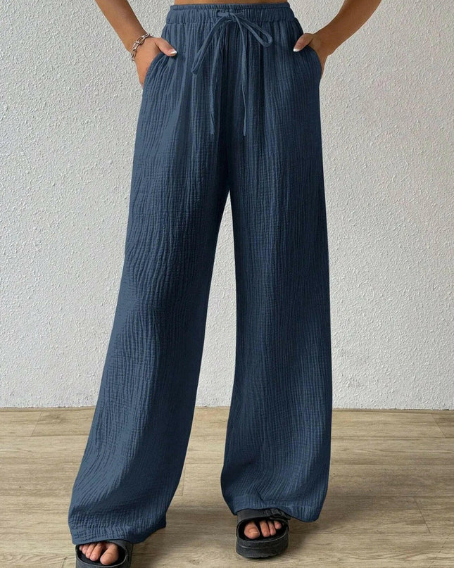 Drawstring Wide Leg Pants.