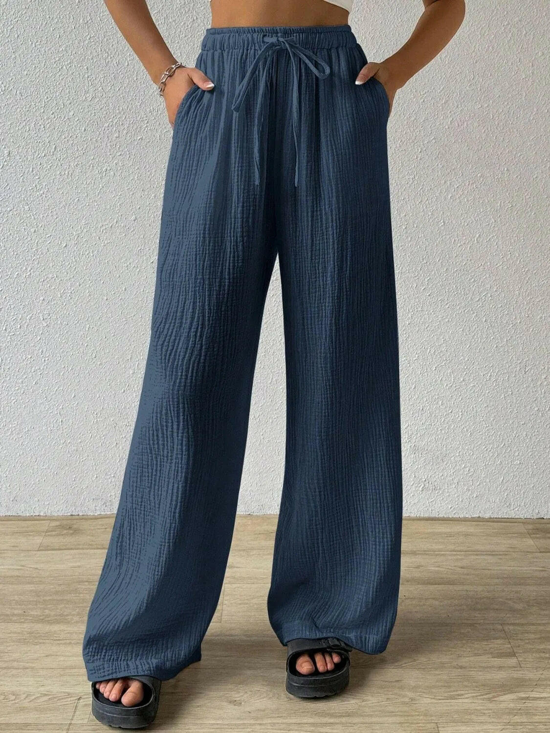 Drawstring Wide Leg Pants.