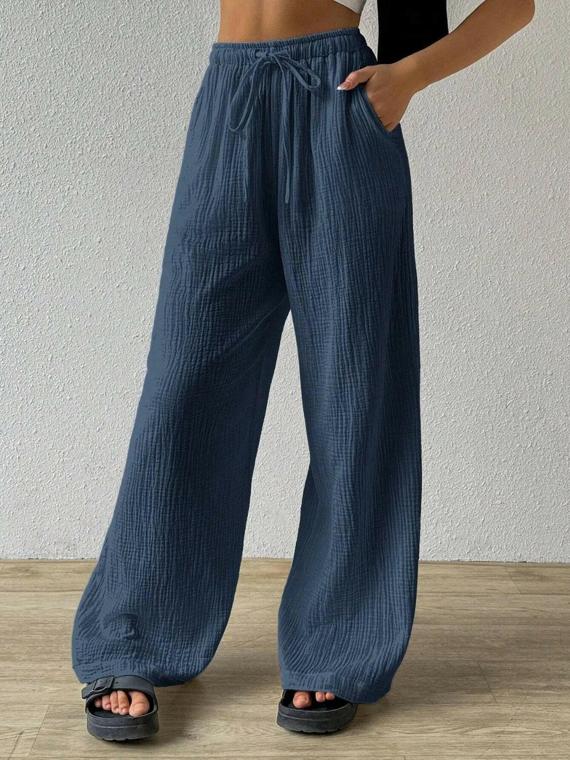 Drawstring Wide Leg Pants.
