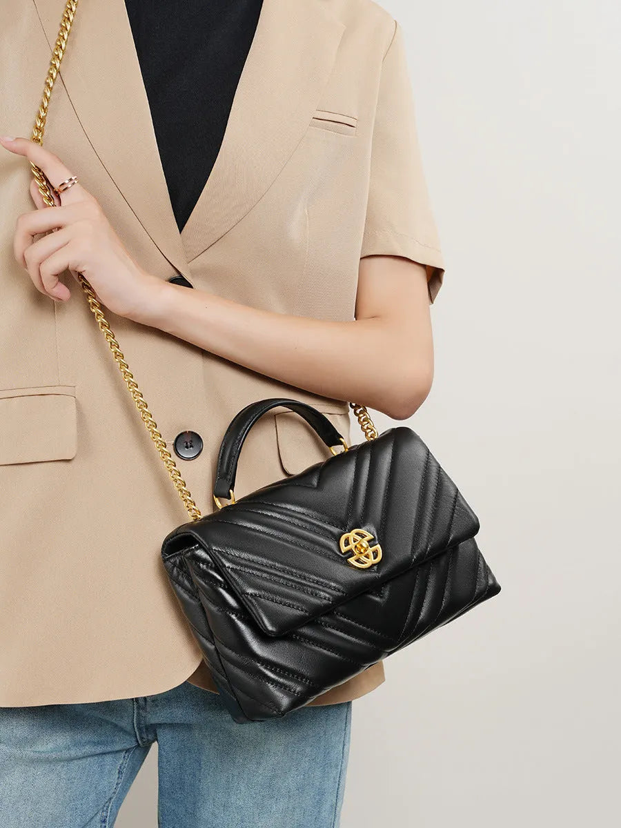 Genuine Leather Chain Crossbody Bag