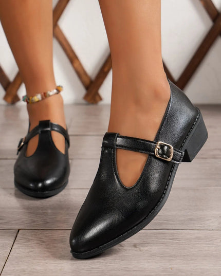 Elegant British-Style Pointed Toe Buckle Shoes.