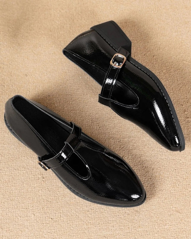 Elegant British-Style Pointed Toe Buckle Shoes.