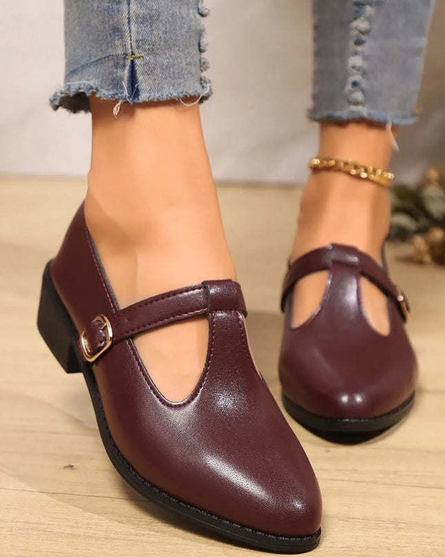 Elegant British-Style Pointed Toe Buckle Shoes.