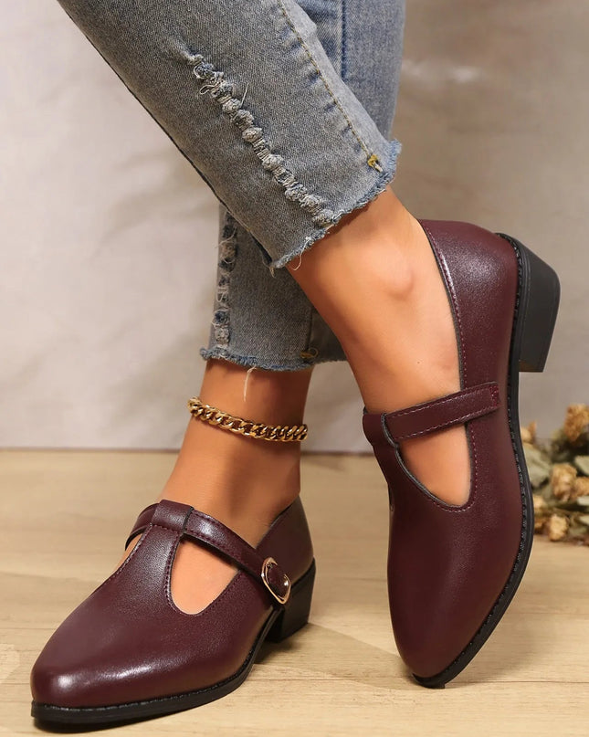 Elegant British-Style Pointed Toe Buckle Shoes.