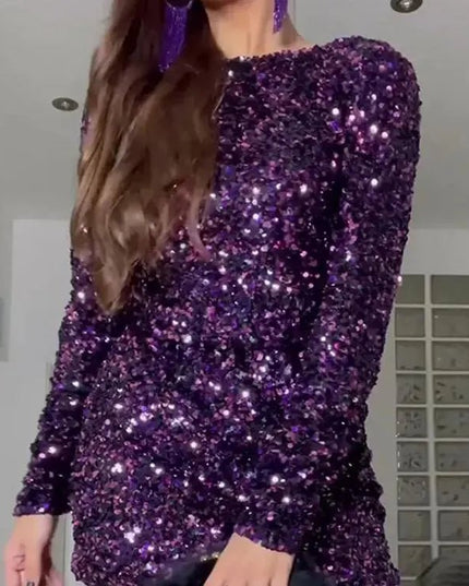 Elegant French Retro Sequin Backless Dress.