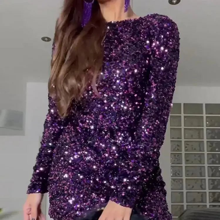 Elegant French Retro Sequin Backless Dress.