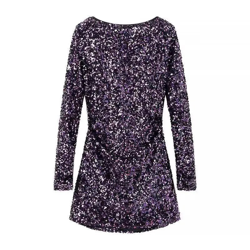 Elegant French Retro Sequin Backless Dress.