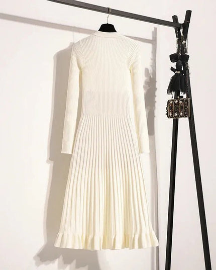 Elegant Solid Knitted Sweater Long Dresses.