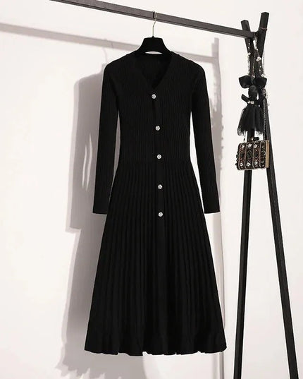 Elegant Solid Knitted Sweater Long Dresses.