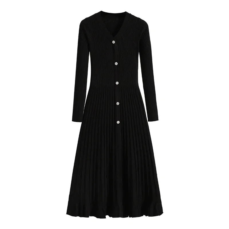 Elegant Solid Knitted Sweater Long Dresses.