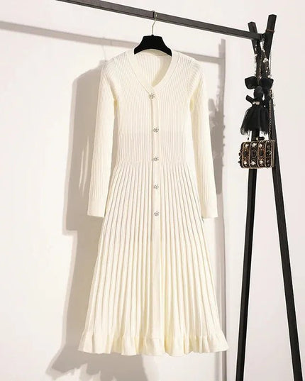 Elegant Solid Knitted Sweater Long Dresses.