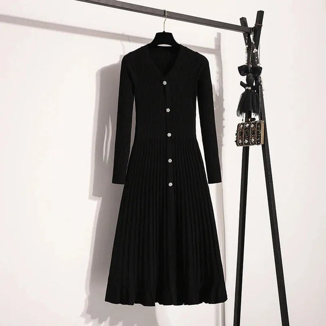 Elegant Solid Knitted Sweater Long Dresses.