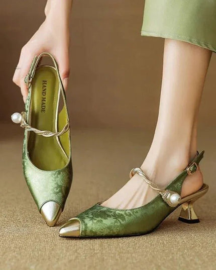 Elegant Summer Pearl Stiletto Sandals.