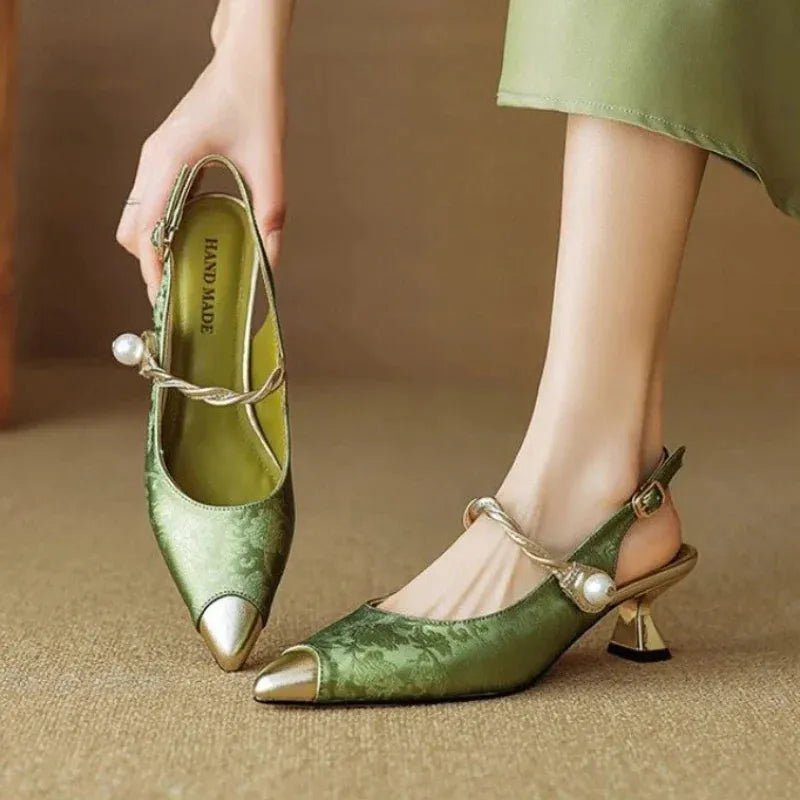 Elegant Summer Pearl Stiletto Sandals.
