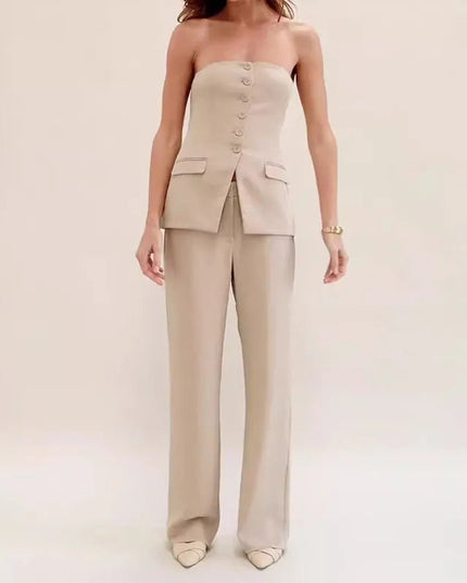 Elegant Tube Top & Straight Pants Set.