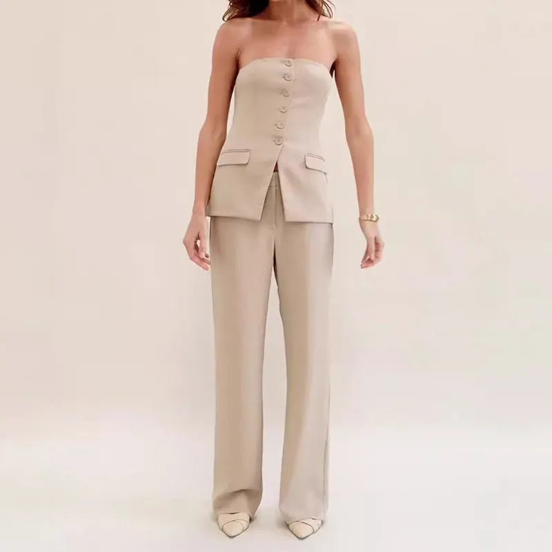 Elegant Tube Top & Straight Pants Set.