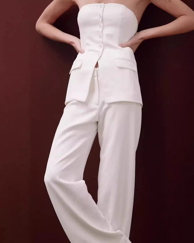 Elegant Tube Top & Straight Pants Set.