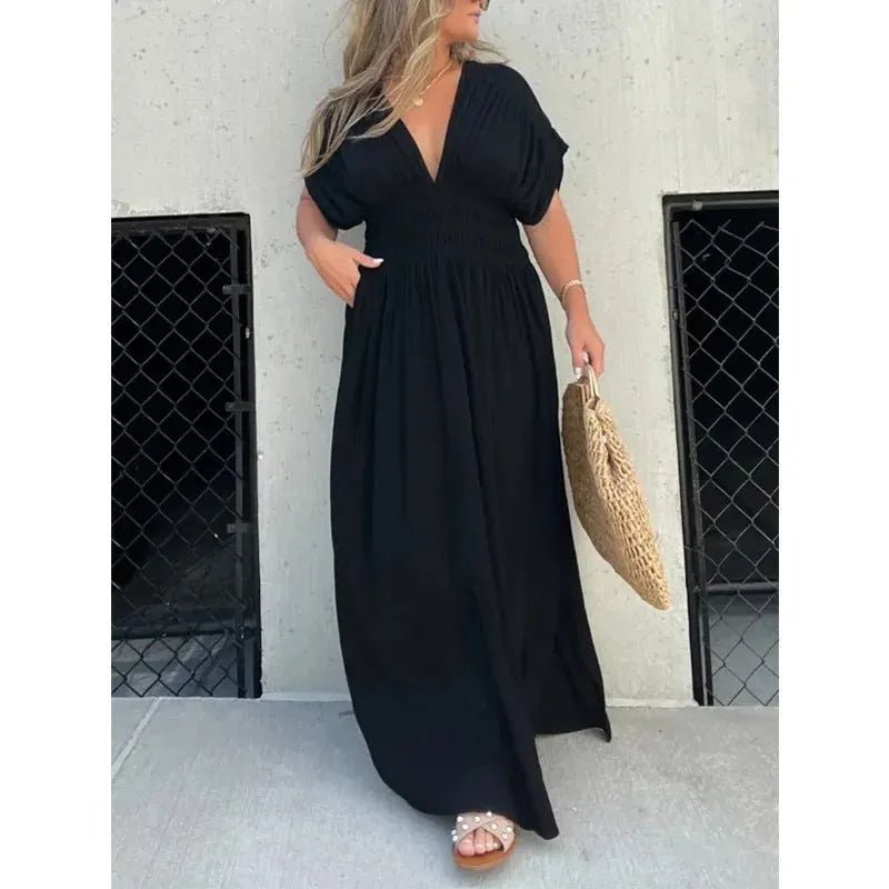 Elegant V-Neck Bat Sleeve Maxi Dress.