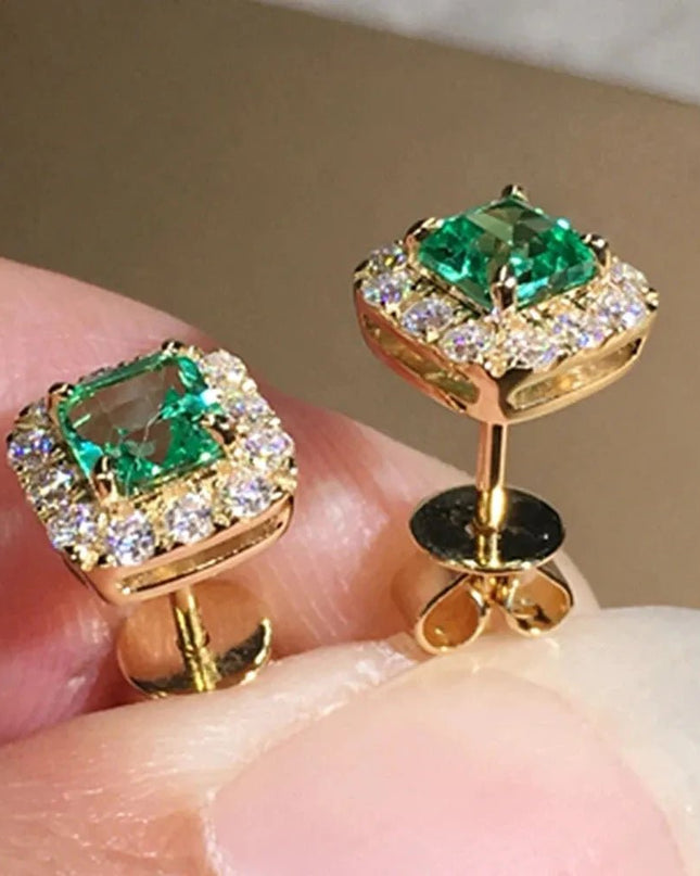 Eternity Green CZ Stud Earrings for Women Gold Color.