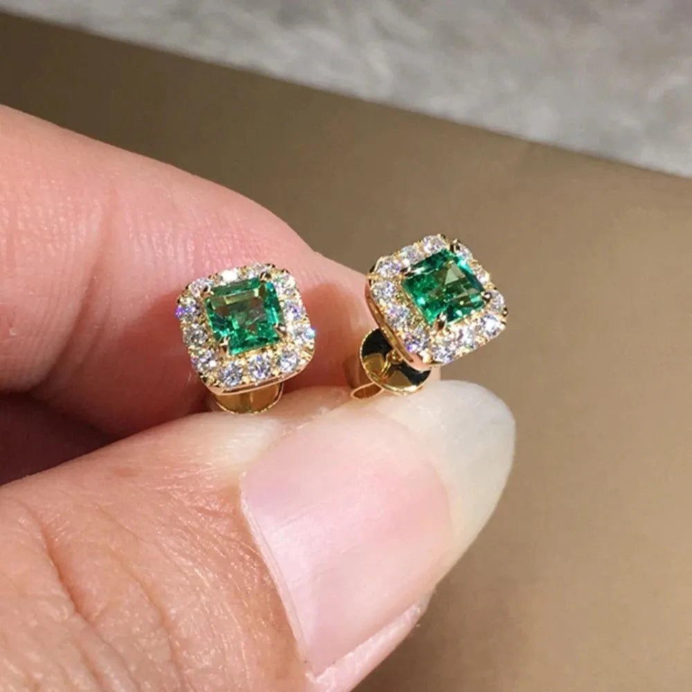Eternity Green CZ Stud Earrings for Women Gold Color.