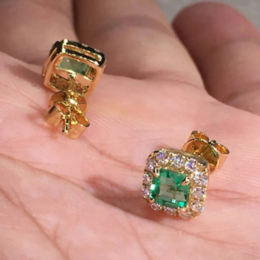 Eternity Green CZ Stud Earrings for Women Gold Color.