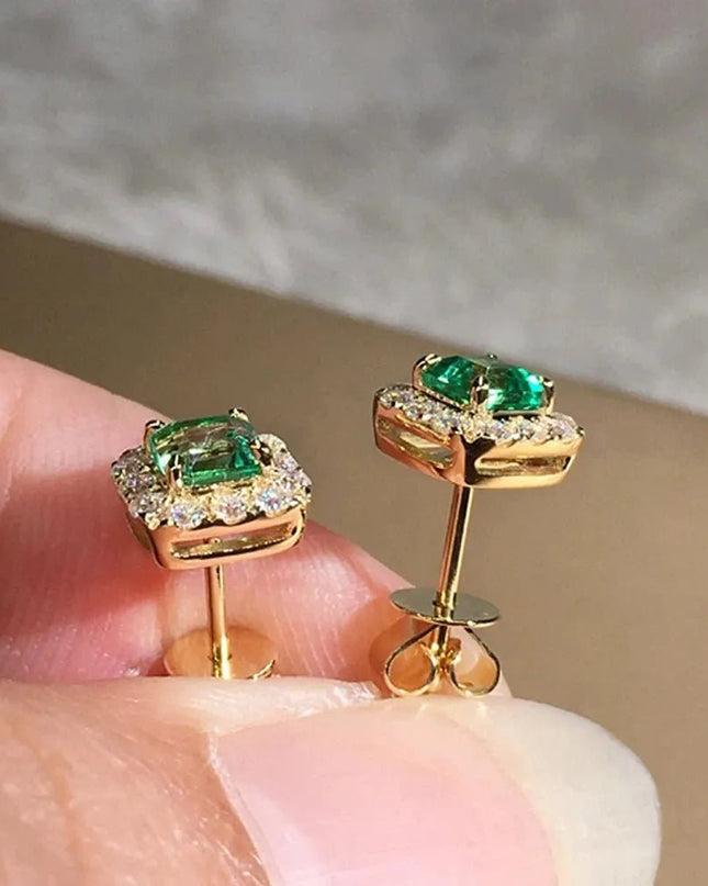 Eternity Green CZ Stud Earrings for Women Gold Color.