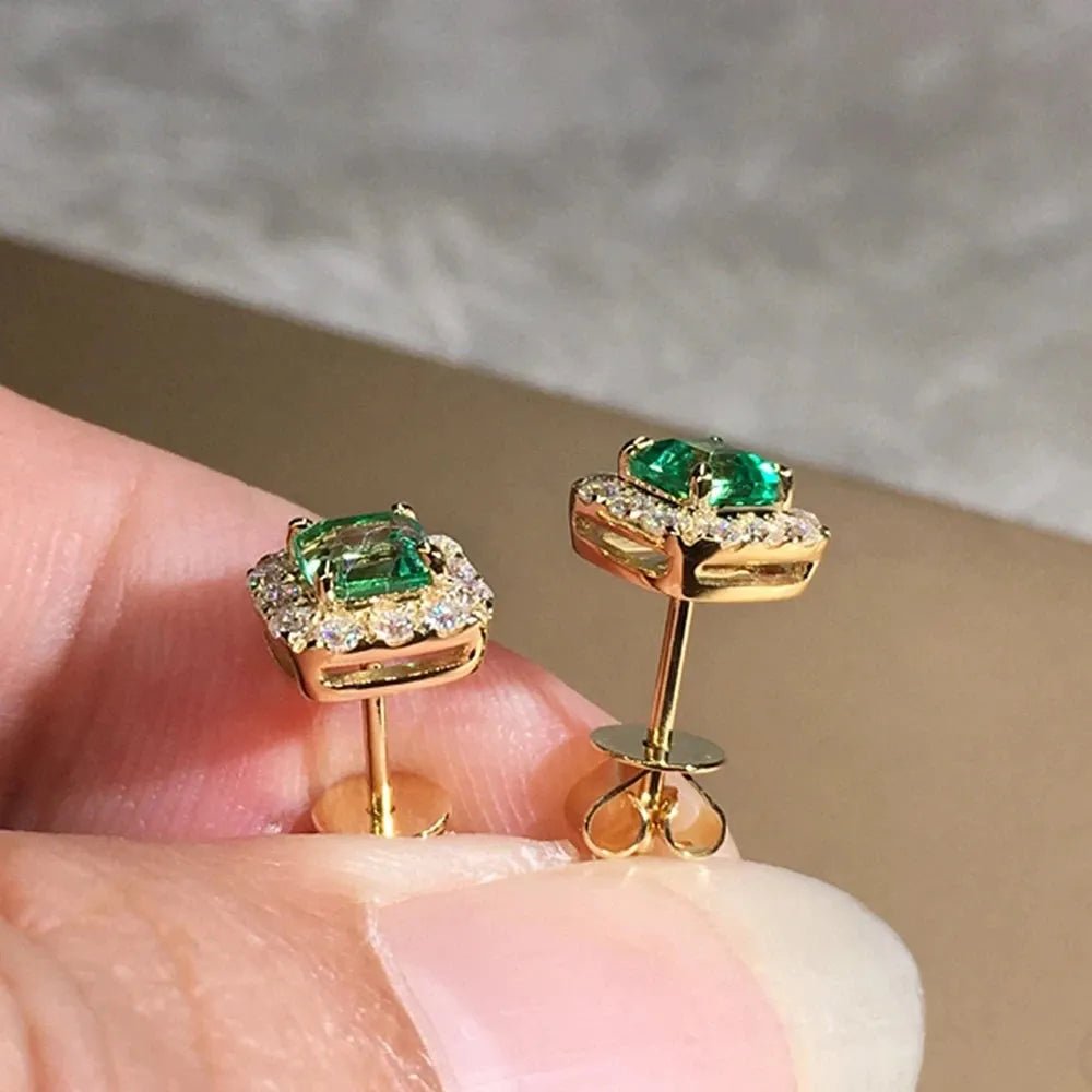 Eternity Green CZ Stud Earrings for Women Gold Color.