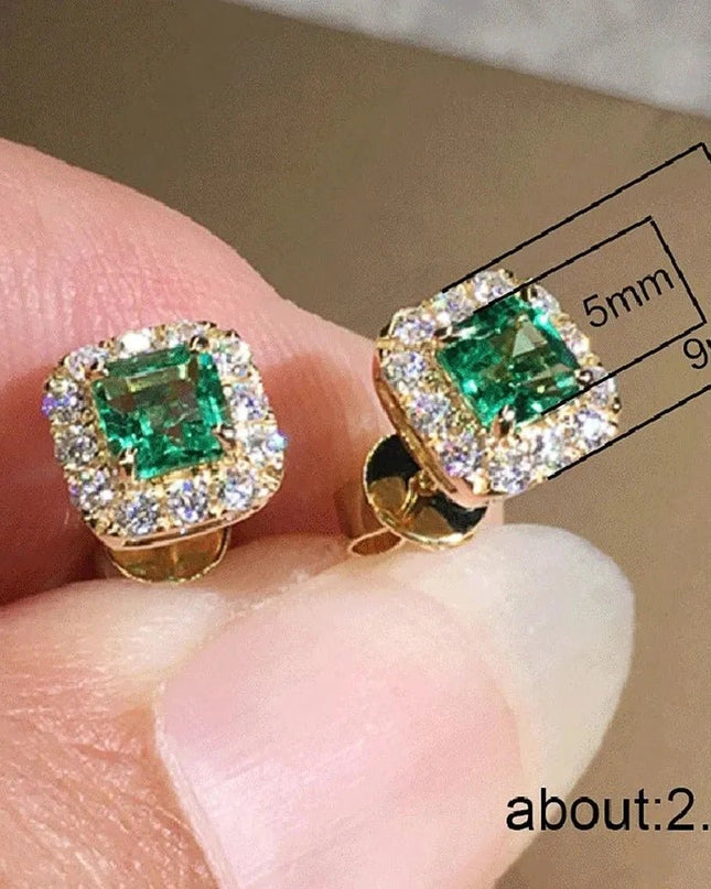 Eternity Green CZ Stud Earrings for Women Gold Color.