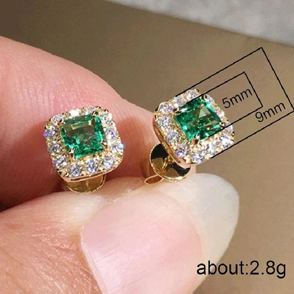 Eternity Green CZ Stud Earrings for Women Gold Color.