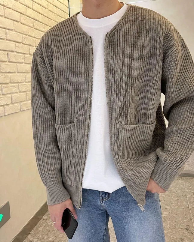 Soft Men’s Knitted Zip Sweater with Pockets