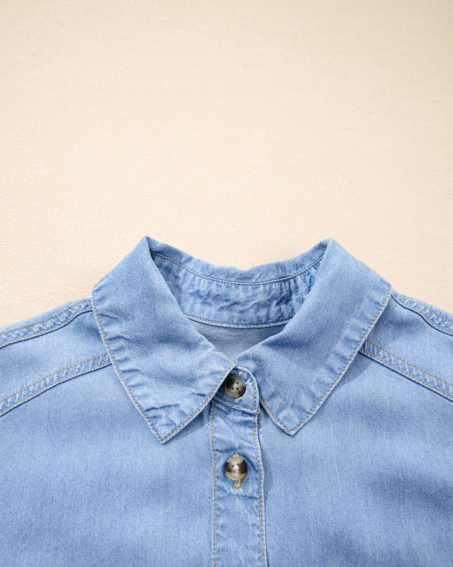Blue Ruffle Denim Shirt