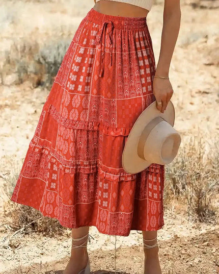 Floral Drawstring Midi Skirt.