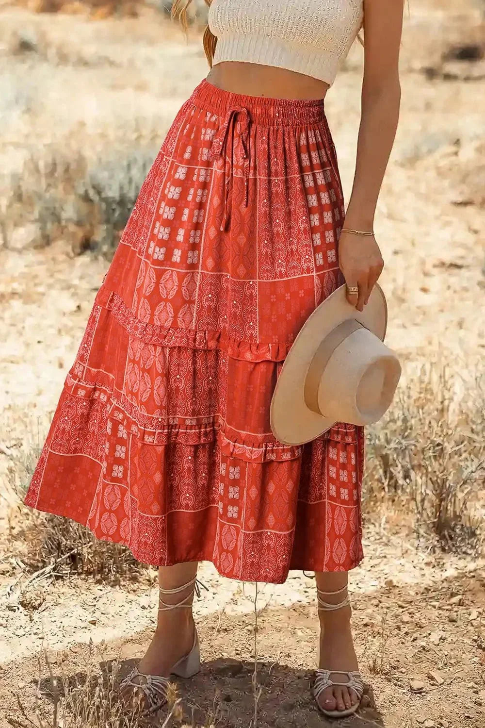 Floral Drawstring Midi Skirt.