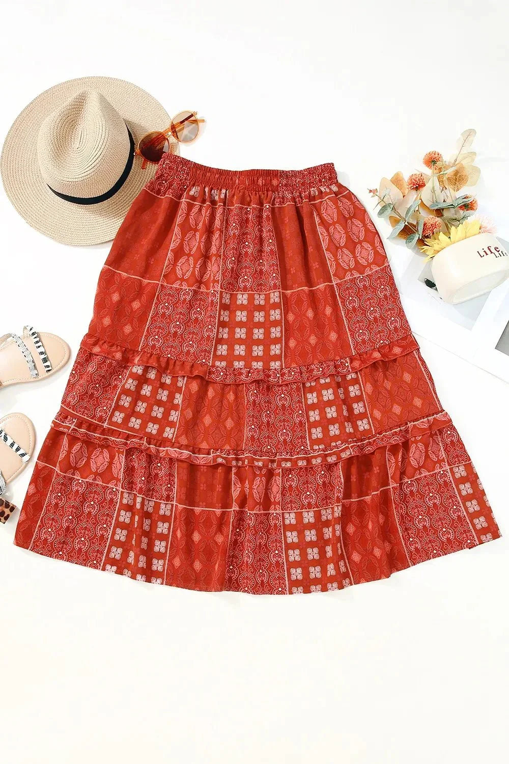 Floral Drawstring Midi Skirt.