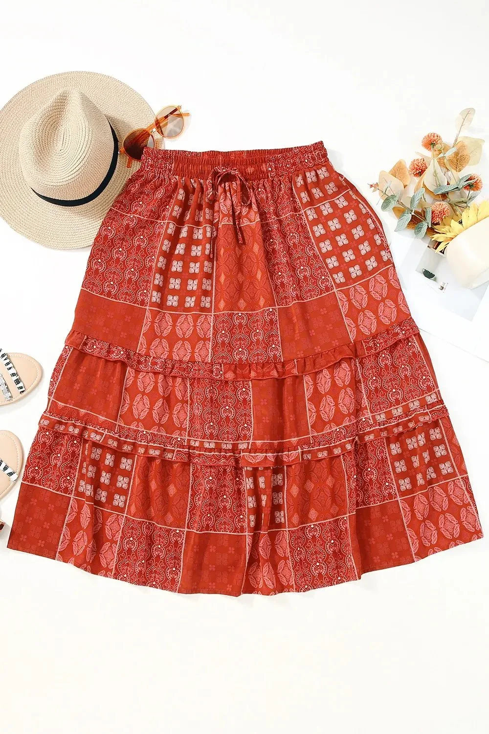 Floral Drawstring Midi Skirt.