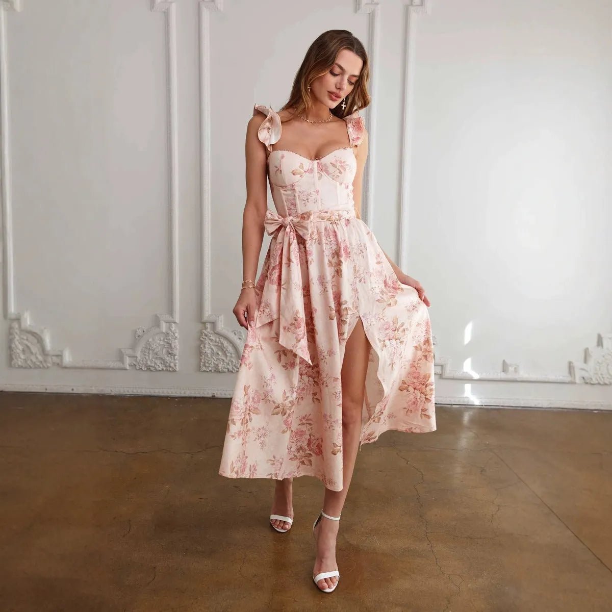 Floral French Retro Girdle Dress.