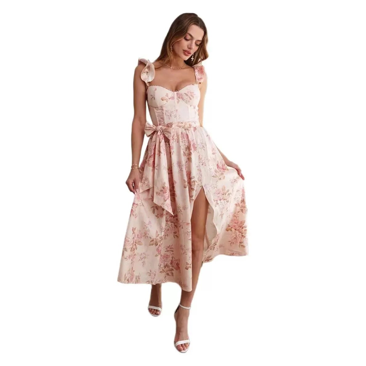 Floral French Retro Girdle Dress.
