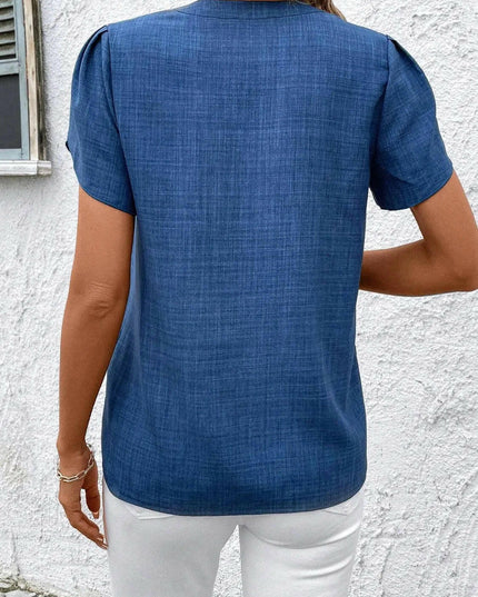 Floral Notched Short Sleeve Blouse.