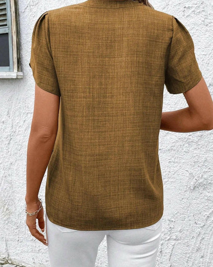 Floral Notched Short Sleeve Blouse - Everclothed™