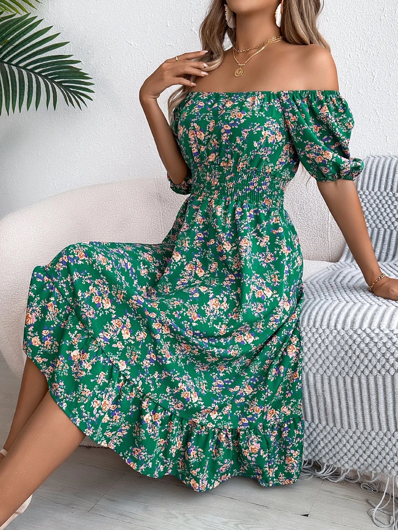 Floral Ruffle Summer Dress – Square Neck & Feminine Style.