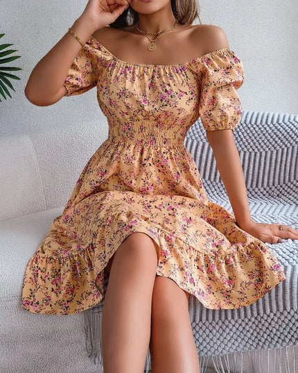 Floral Ruffle Summer Dress – Square Neck & Feminine Style.