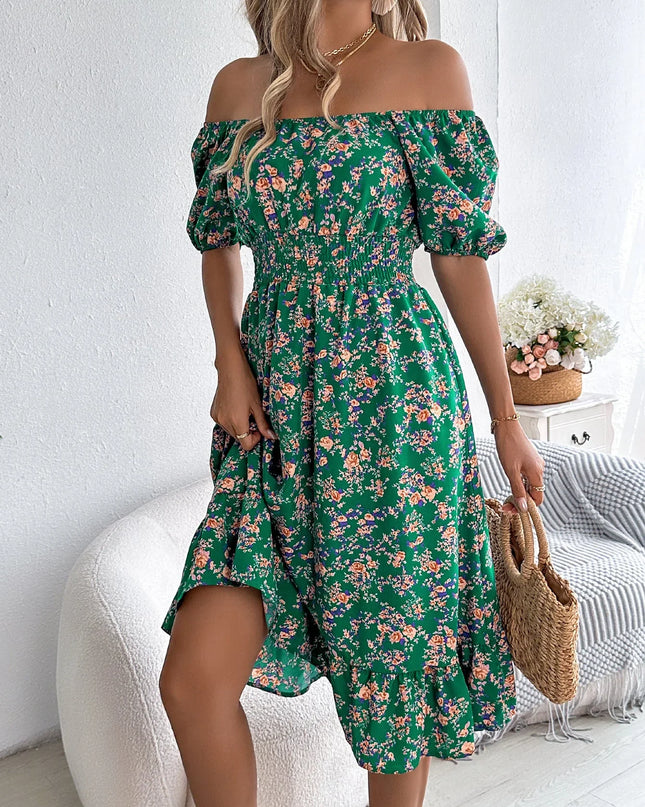 Floral Ruffle Summer Dress – Square Neck & Feminine Style.