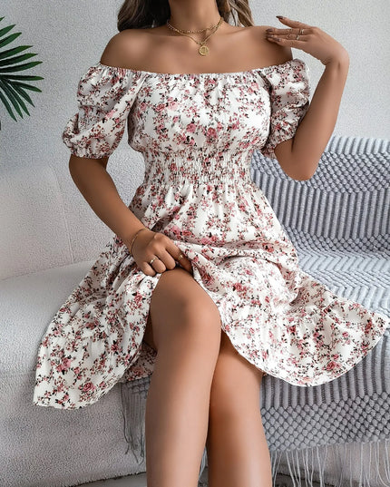 Floral Ruffle Summer Dress – Square Neck & Feminine Style.