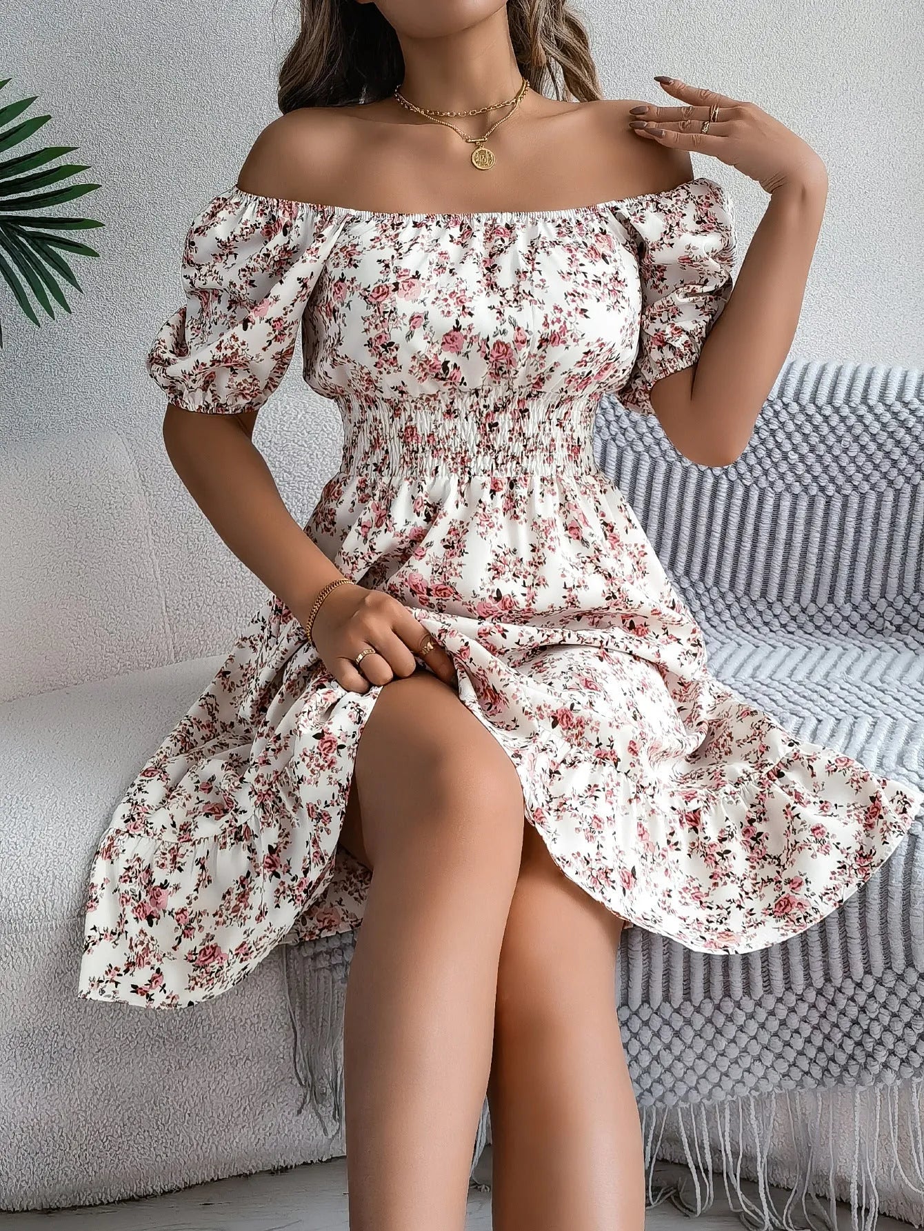 Floral Ruffle Summer Dress – Square Neck & Feminine Style.