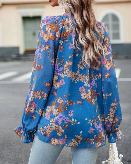 Floral V-Neck Chiffon Blouse.