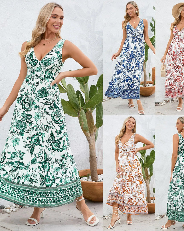 Floral V-Neck Maxi Dress for a Chic & Sexy Look.