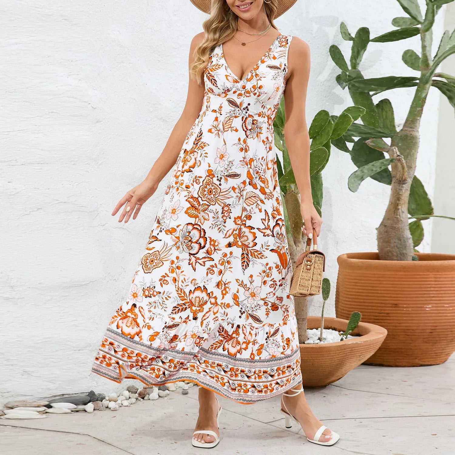 Floral V-Neck Maxi Dress for a Chic & Sexy Look.