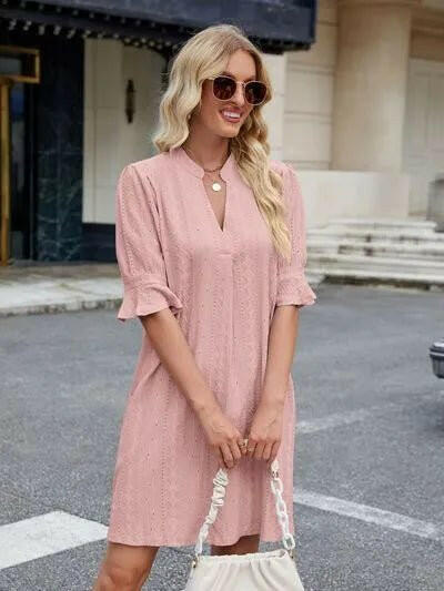 Florira Eyelet Flounce Sleeve Mini Dress.