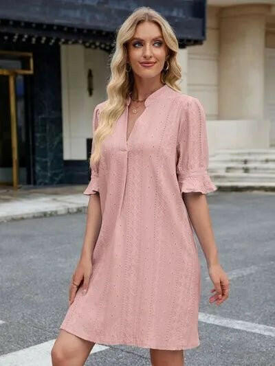 Florira Eyelet Flounce Sleeve Mini Dress.