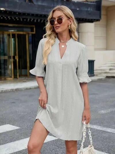 Florira Eyelet Flounce Sleeve Mini Dress - Everclothed™